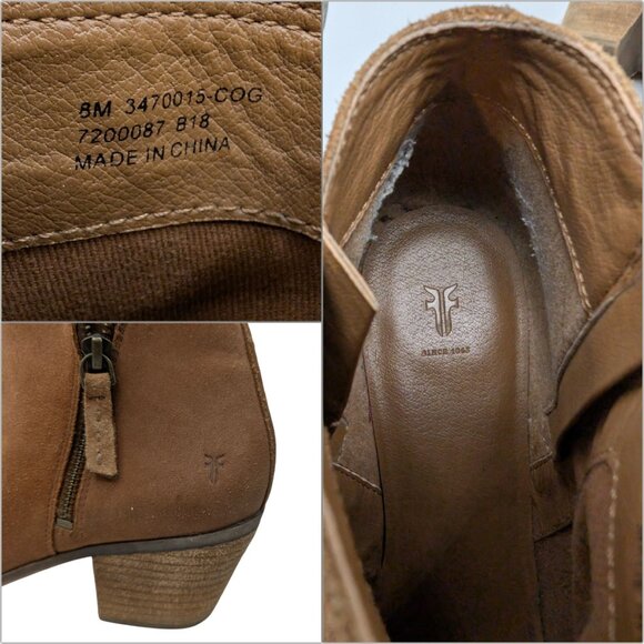 Frye Judith Suede Leather Booties Womens Brown Double Zip Ankle Boots Size 8 - Picture 12 of 13